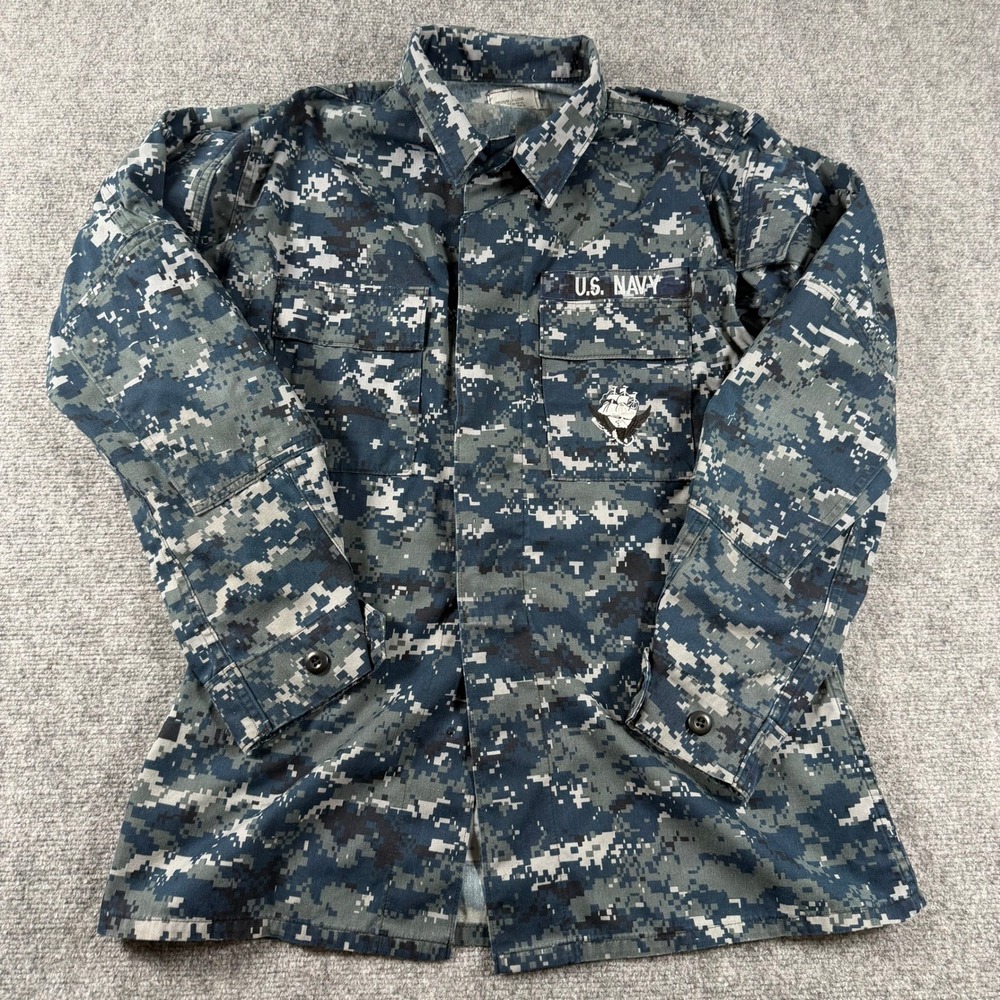 US Navy NWU Type I Camo Shirt Mens Medium X-Long Blue Digital Utility Shirt